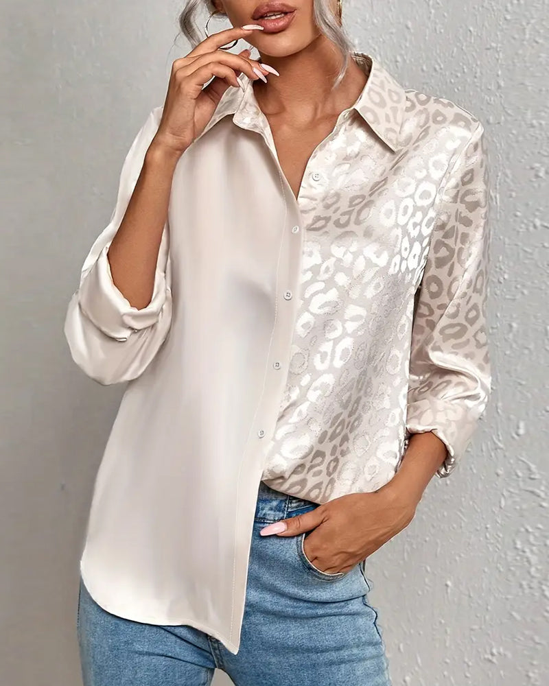 Camicia di raso con stampa leopardata e intarsi