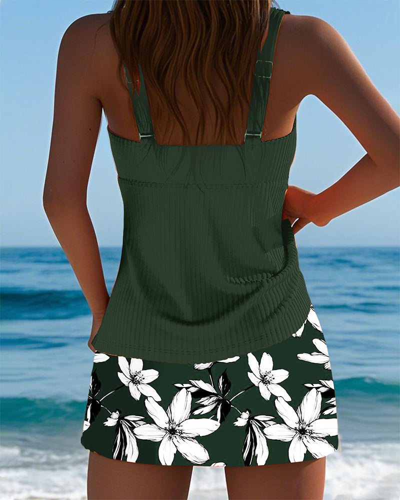 Costume da Bagno Canotta Stampa a Righe Boxer