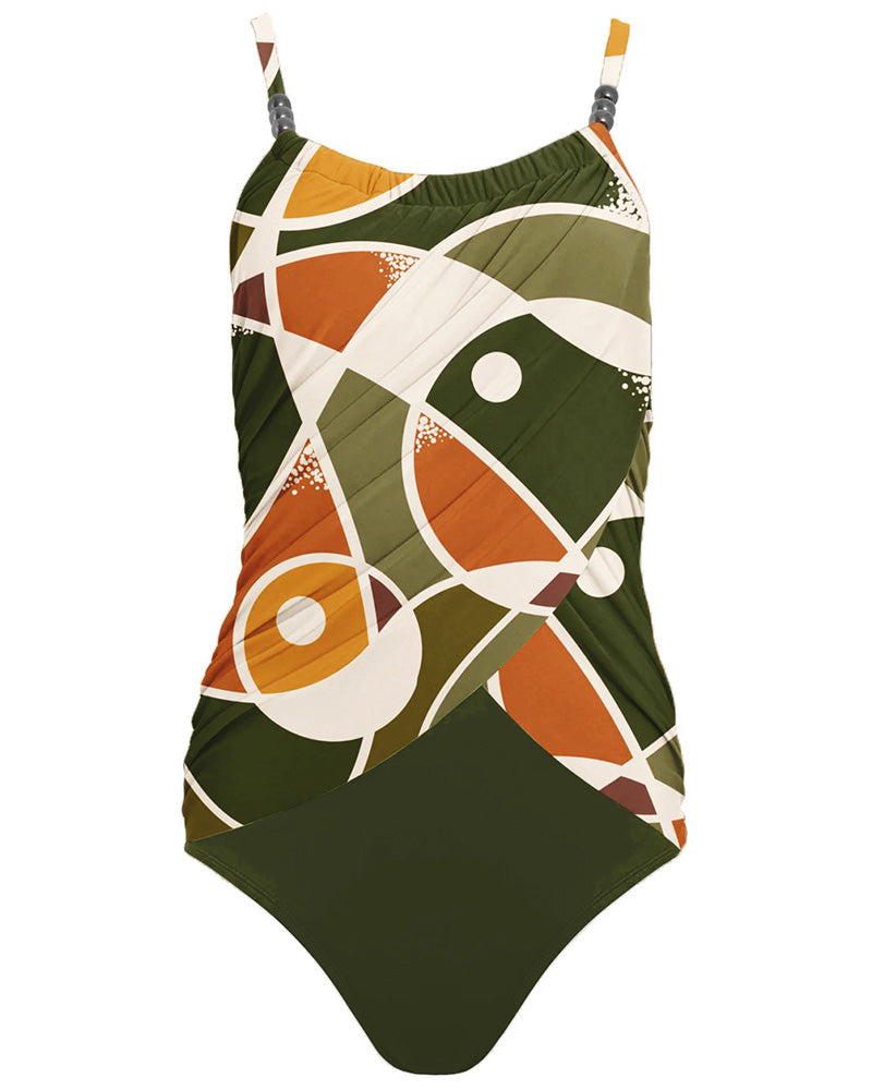 Costume Da Bagno Intero Stampato Geometrico Multicolore
