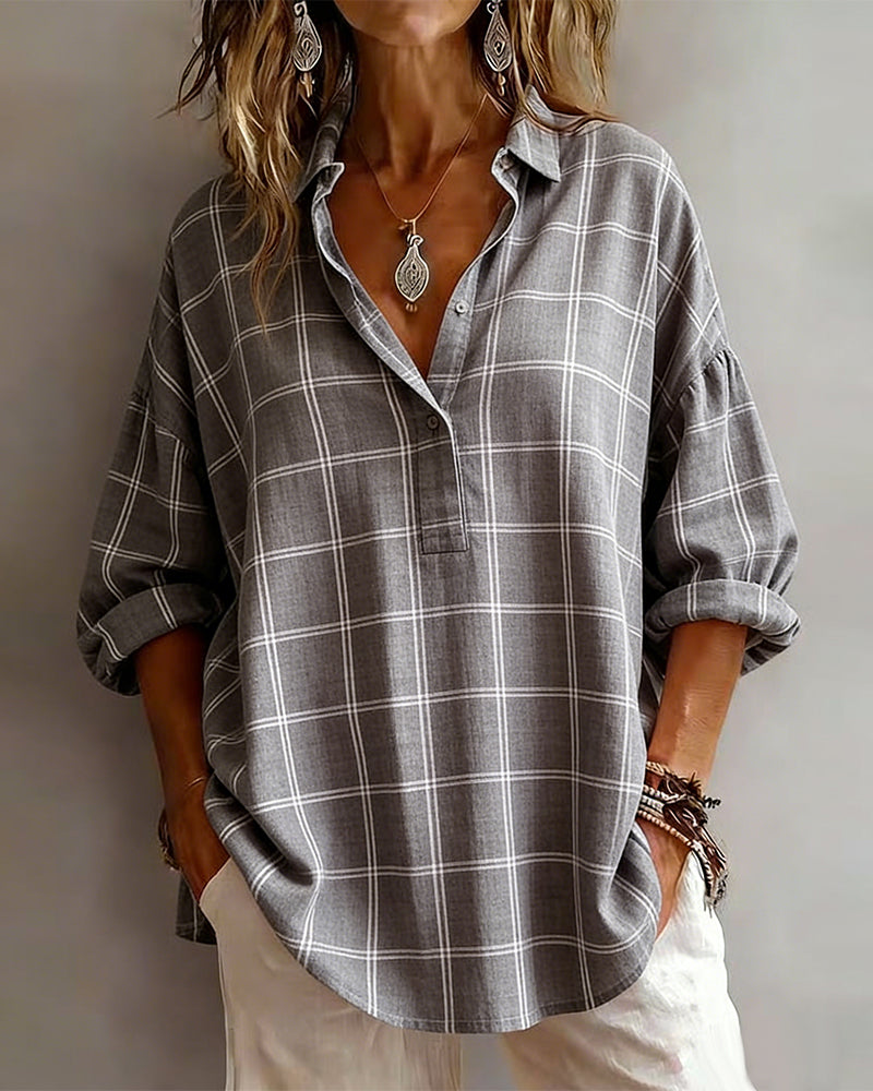 Camicia con rever a quadri sofisticata