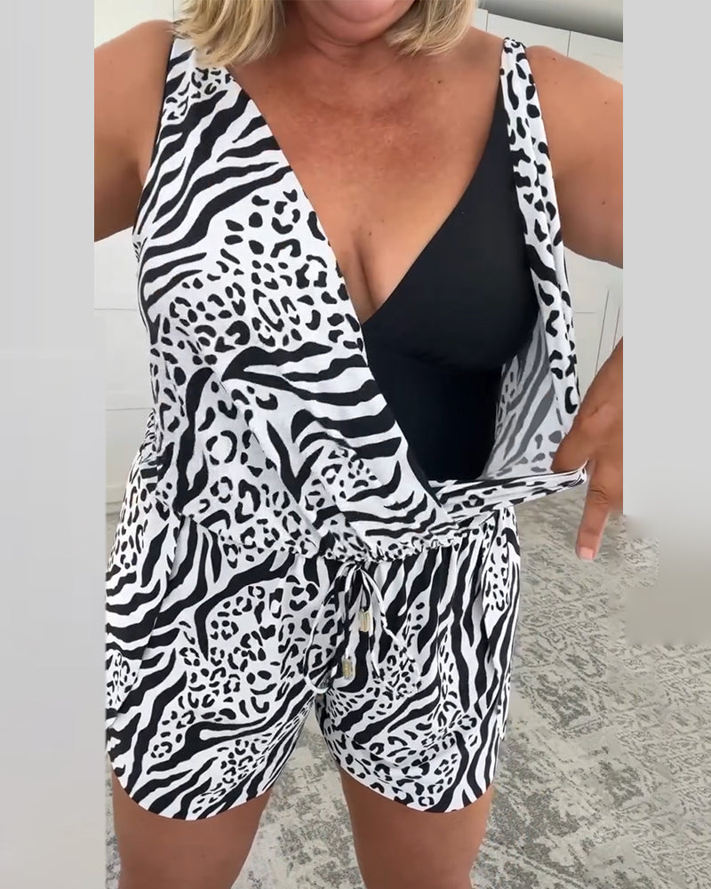 Costume da bagno slim fit stampato zebrato