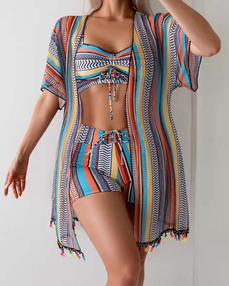 costume da bagno bikini tre pezzi stampato per le vacanze