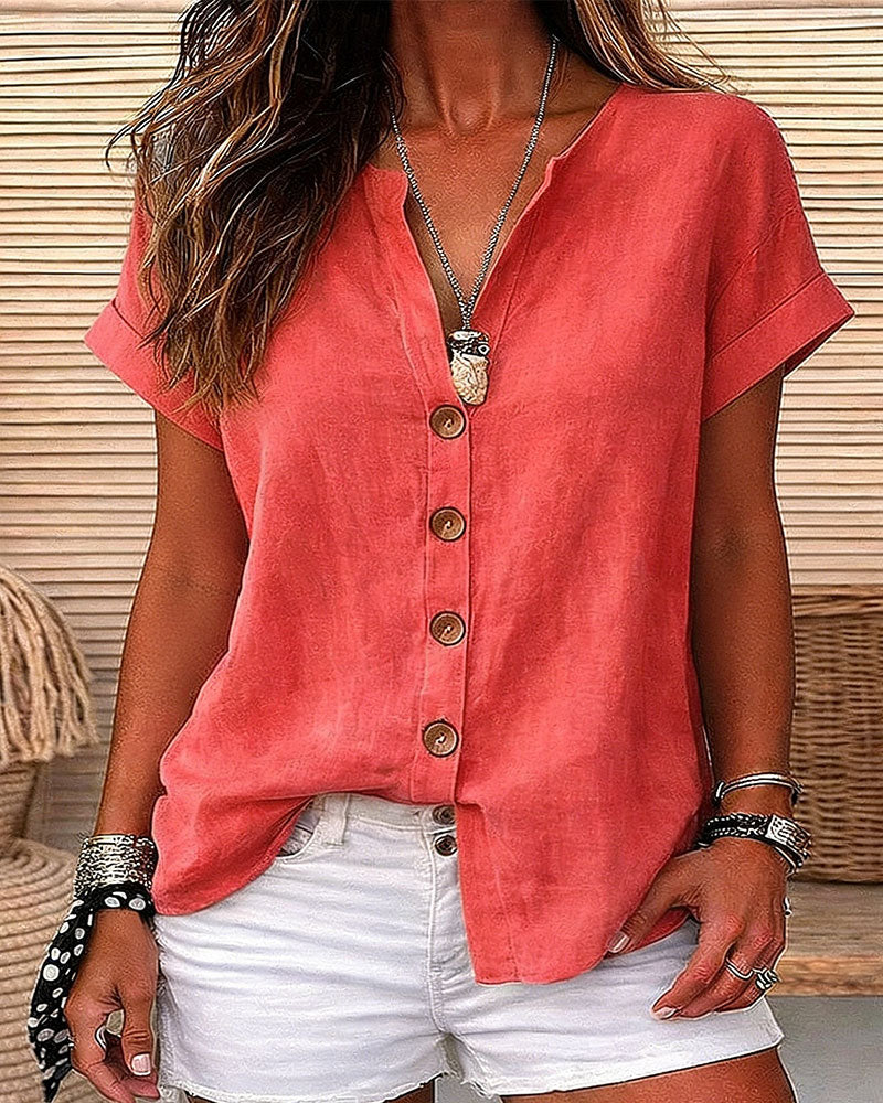 Camicia scollo a V monopetto manica corta