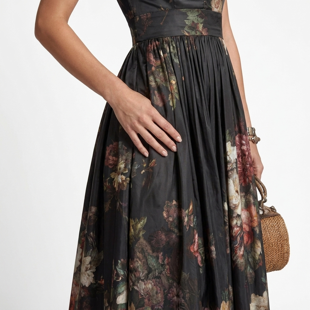 Sophia - Abito midi con stampa floreale a pieghe