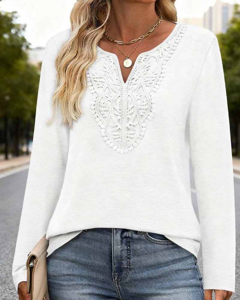 Elegante Top Scollo a V a Maniche Lunghe da Donna