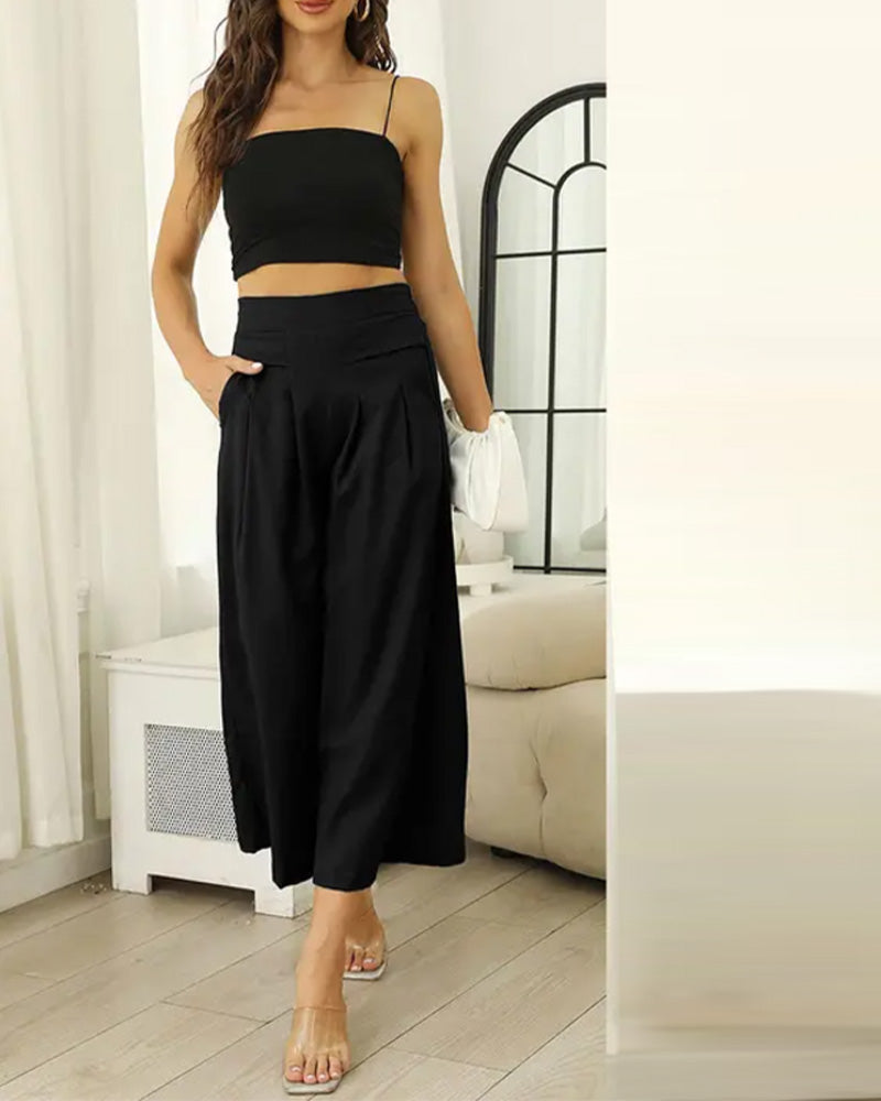 Pantaloni Ampi a Vita Alta Effetto Modellante Corti