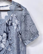 T-shirt Pizzo Uncinetto Patchwork Stampato
