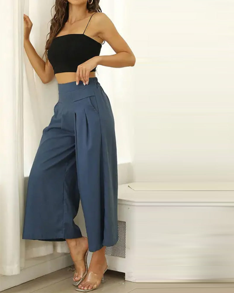 Pantaloni Ampi a Vita Alta Effetto Modellante Corti