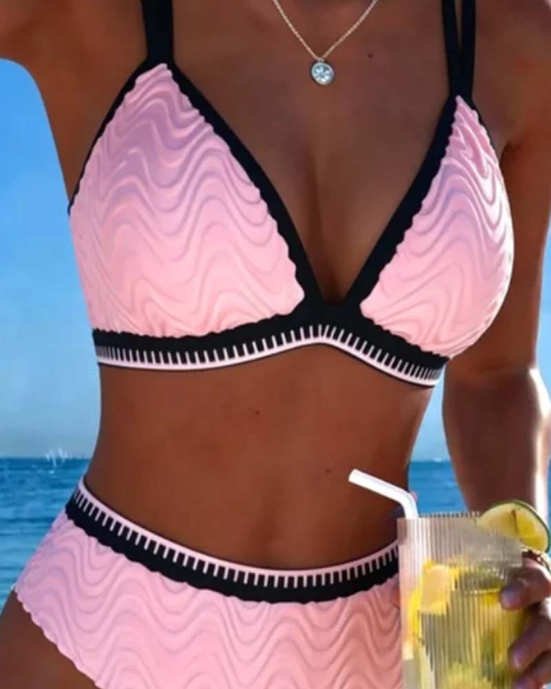 Bikini A Blocchi Di Colore Doppia Bretella Testurizzato