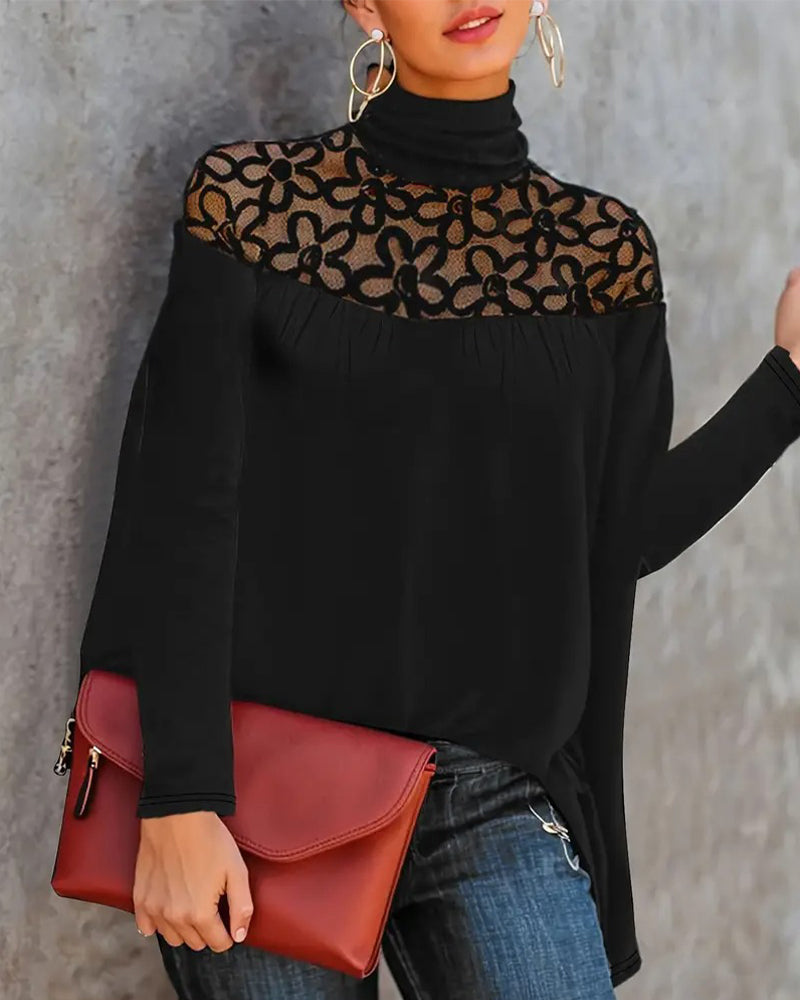 Dolcevita in pizzo a maglia trasparente