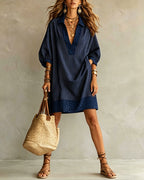 Vestito con Pannello Stampa Leopardata Manica a Sbuffo Camicia a Righe
