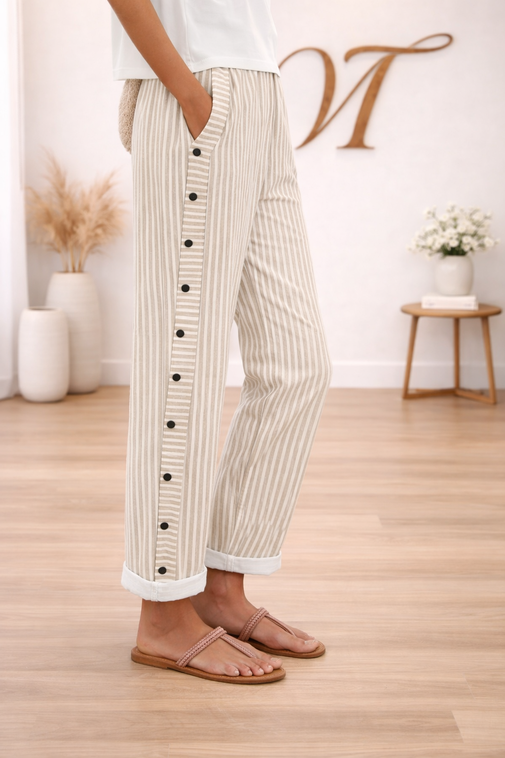 Pantaloni di lino a righe con tasche – freschi, comodi ed eleganti