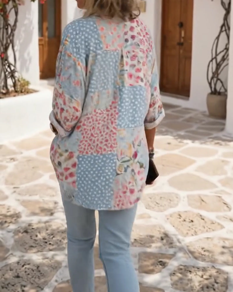Camicia con stampa floreale e collo alto