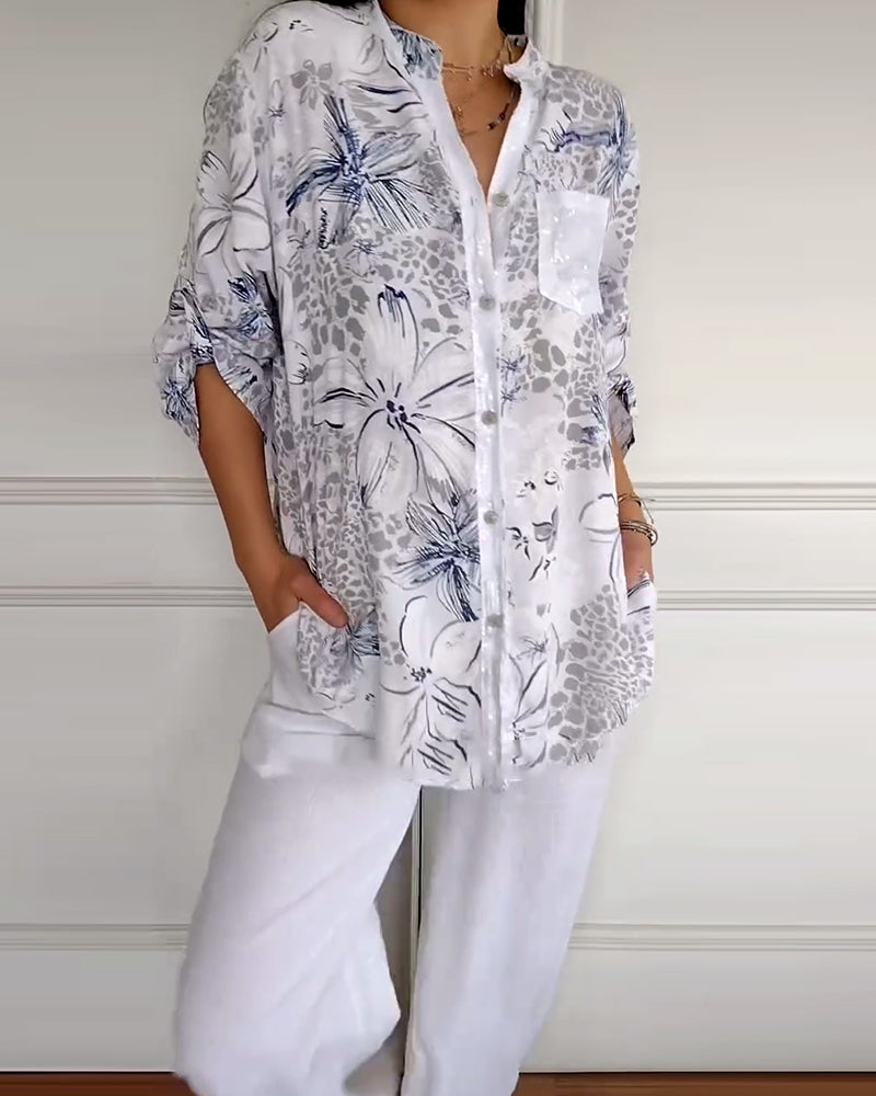 Camicia Collo Coreano Taschino Stampata
