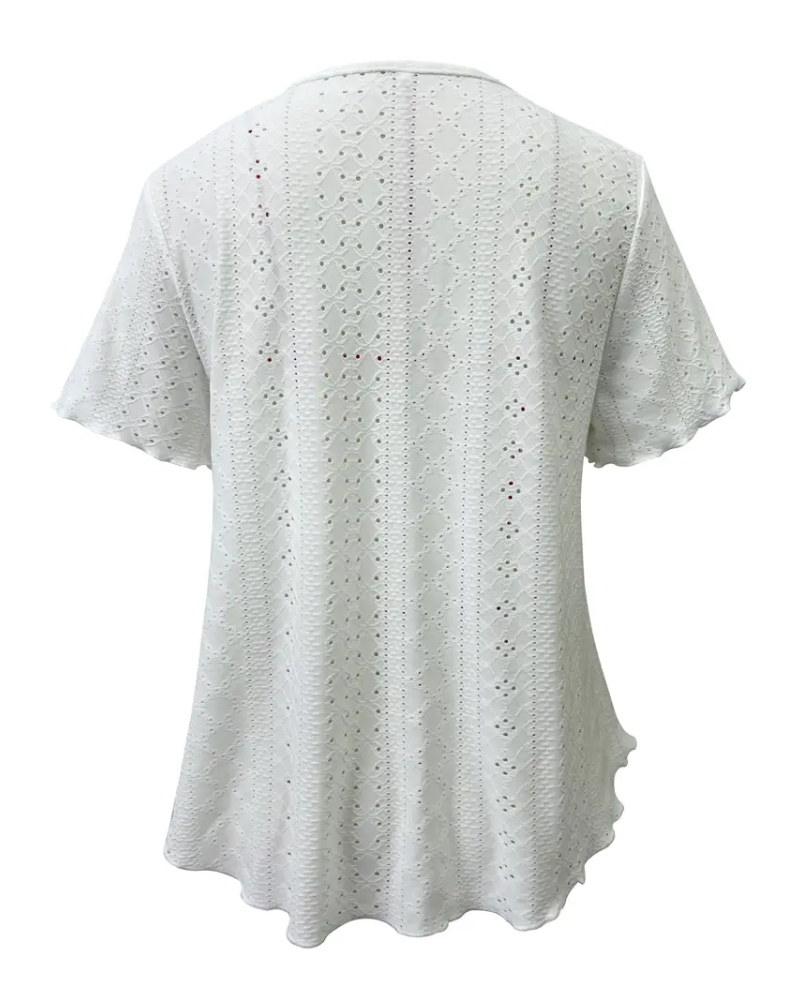T-shirt con scollo a V intagliato stile francese