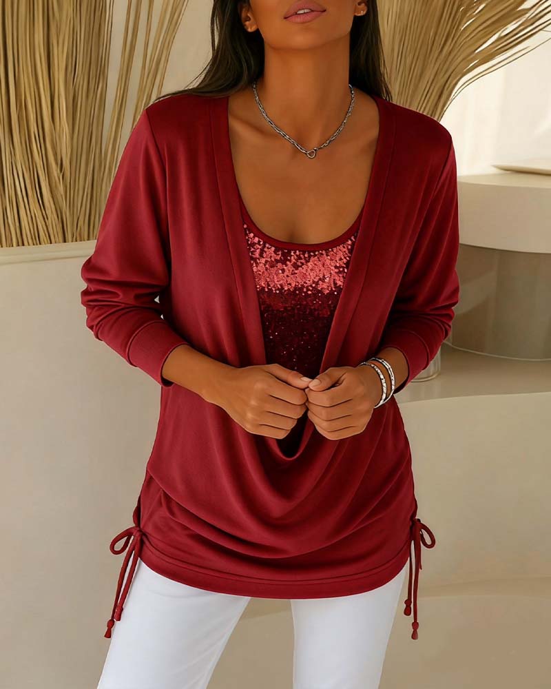 Top Bicolore Con Paillettes Effetto Due In Uno