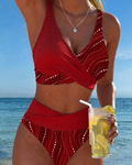 Bikini scollo a V profondo linea patchwork