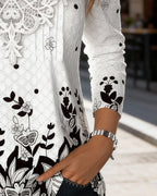 Top a Maniche Lunghe Stampa Patchwork