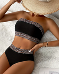 Bikini a Fascia Stampato a Contrasto a Due Pezzi