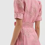 Matilde - Abito Lungo in Jacquard Floreale con Cintura