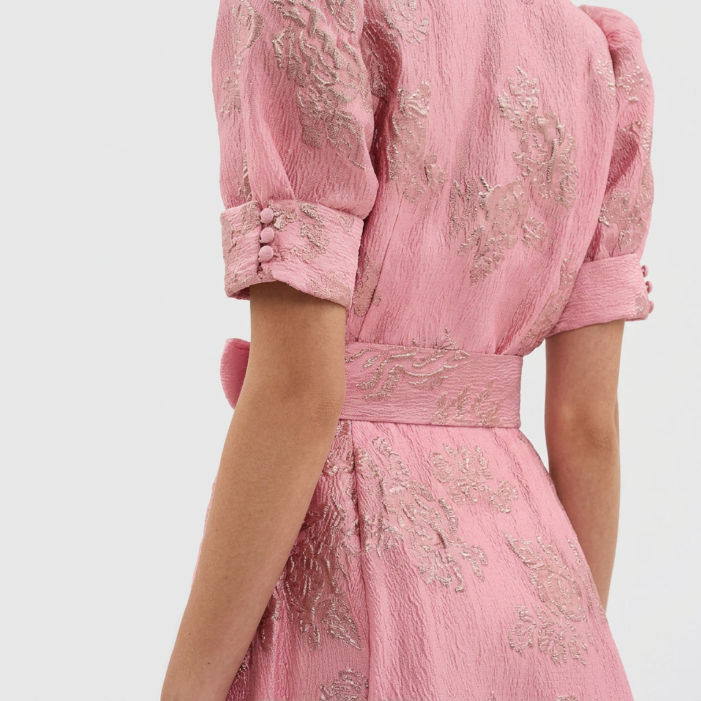 Matilde - Abito Lungo in Jacquard Floreale con Cintura