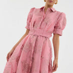 Matilde - Abito Lungo in Jacquard Floreale con Cintura
