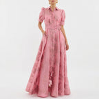 Matilde - Abito Lungo in Jacquard Floreale con Cintura