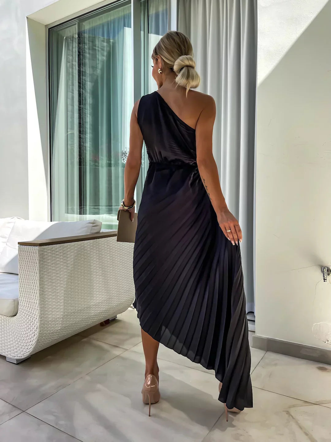 Eya™ | Elegante Abito Lungo Monospalla Floreale