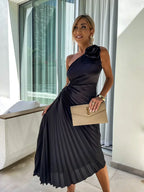 Eya™ | Elegante Abito Lungo Monospalla Floreale