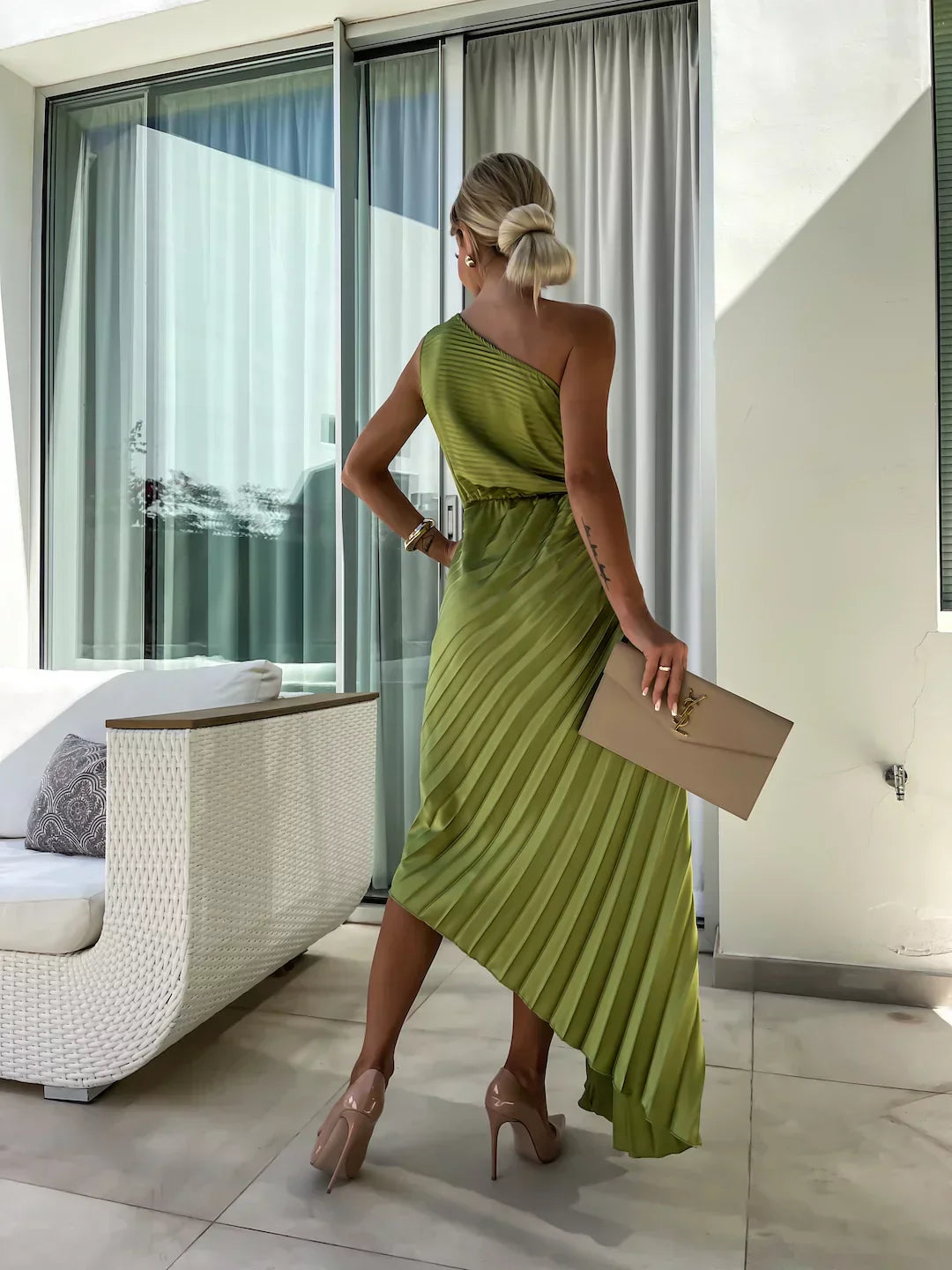 Eya™ | Elegante Abito Lungo Monospalla Floreale