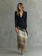 Alessia - Elegante vestito midi con maniche a frange