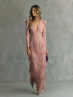 Alessia - Elegante vestito midi con maniche a frange