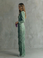 Alessia - Elegante vestito midi con maniche a frange