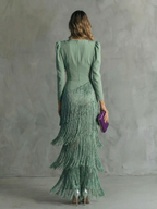 Alessia - Elegante vestito midi con maniche a frange