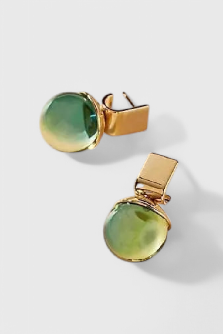 Orecchini pendenti vintage in cristallo verde e oro
