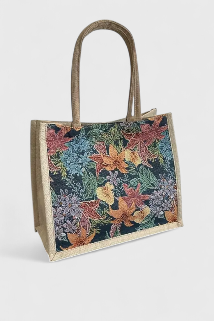 Borsa in iuta Taila con stampa floreale e design ecologico