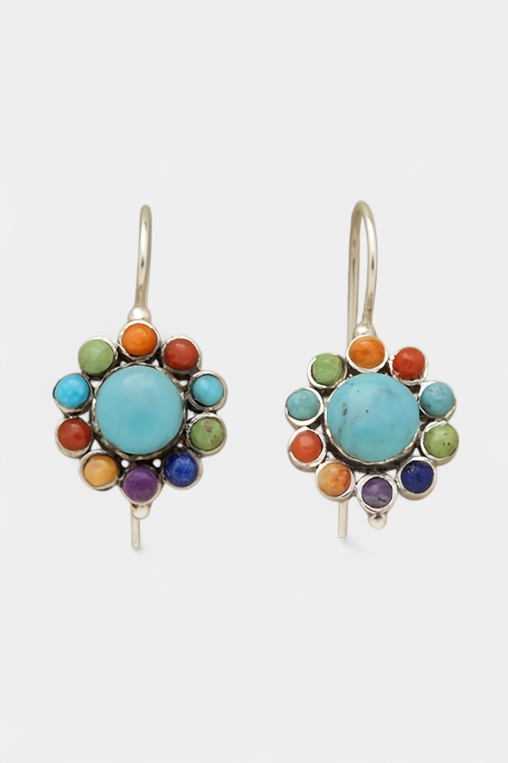 Orecchini Rotondi Multicolore con Turchese