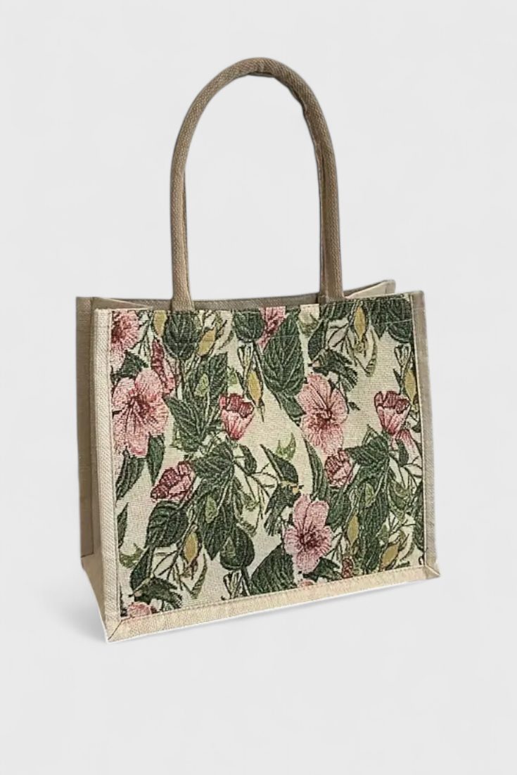 Borsa in iuta Taila con stampa floreale e design ecologico