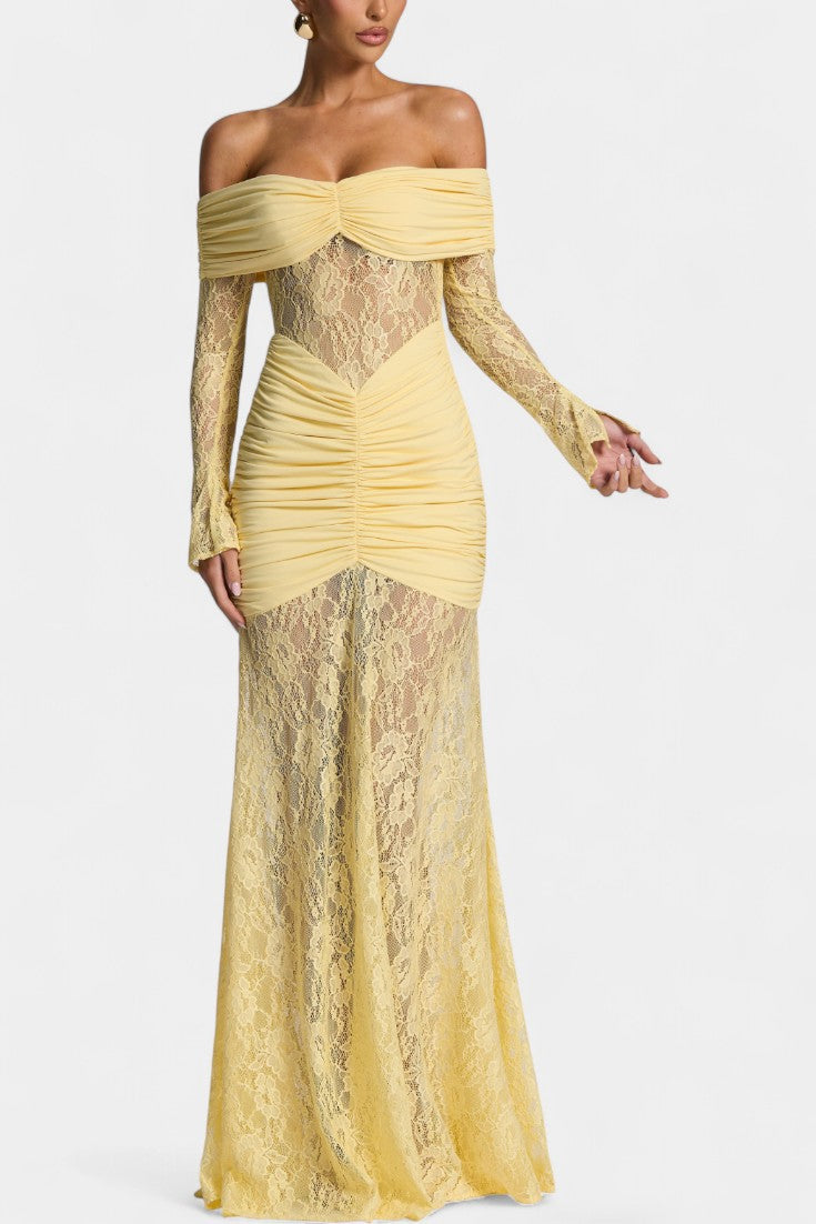 Kamila - Abito Bruma con pizzo, senza spalline e volant