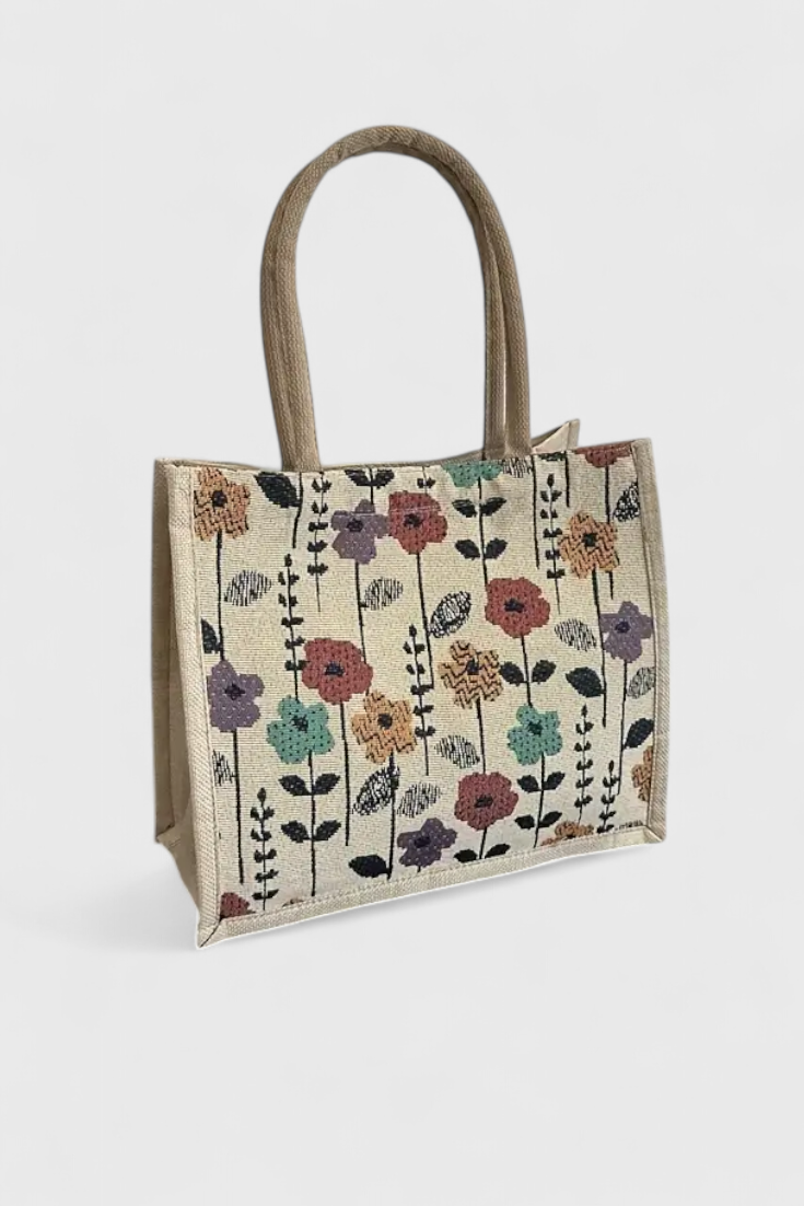 Borsa in iuta Taila con stampa floreale e design ecologico