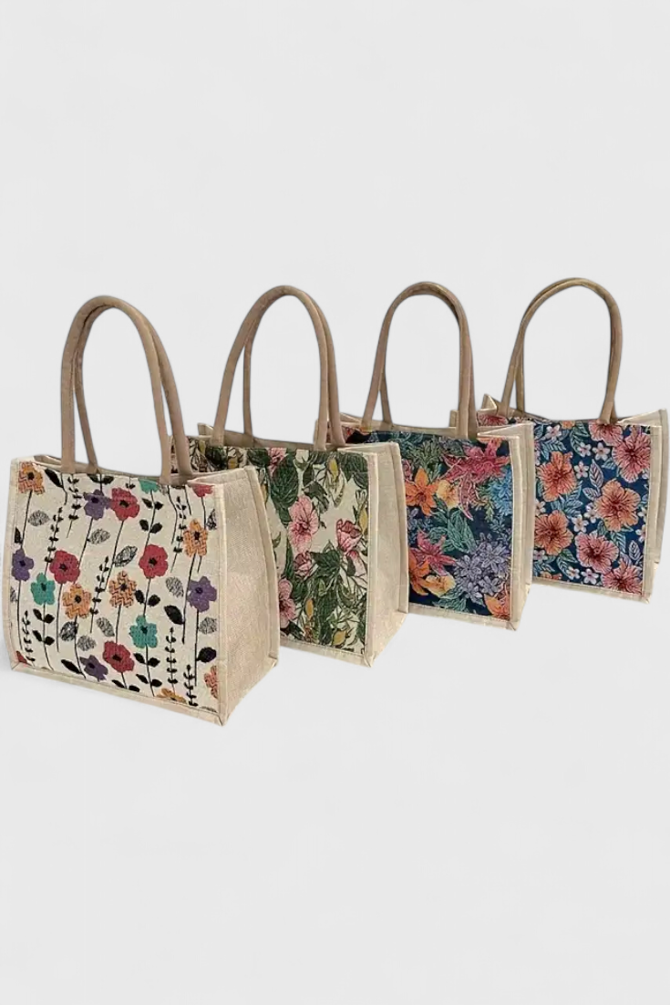 Borsa in iuta Taila con stampa floreale e design ecologico