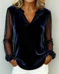 Top a Maniche Lunghe in Velluto con Scollo a V