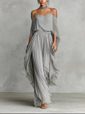 Renata | Completo Fluido Grigio con Top con Spalline e Pantaloni Leggeri