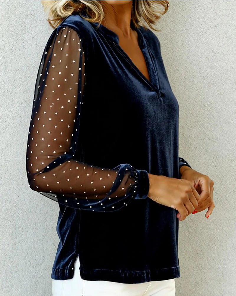 Top a Maniche Lunghe in Velluto con Scollo a V
