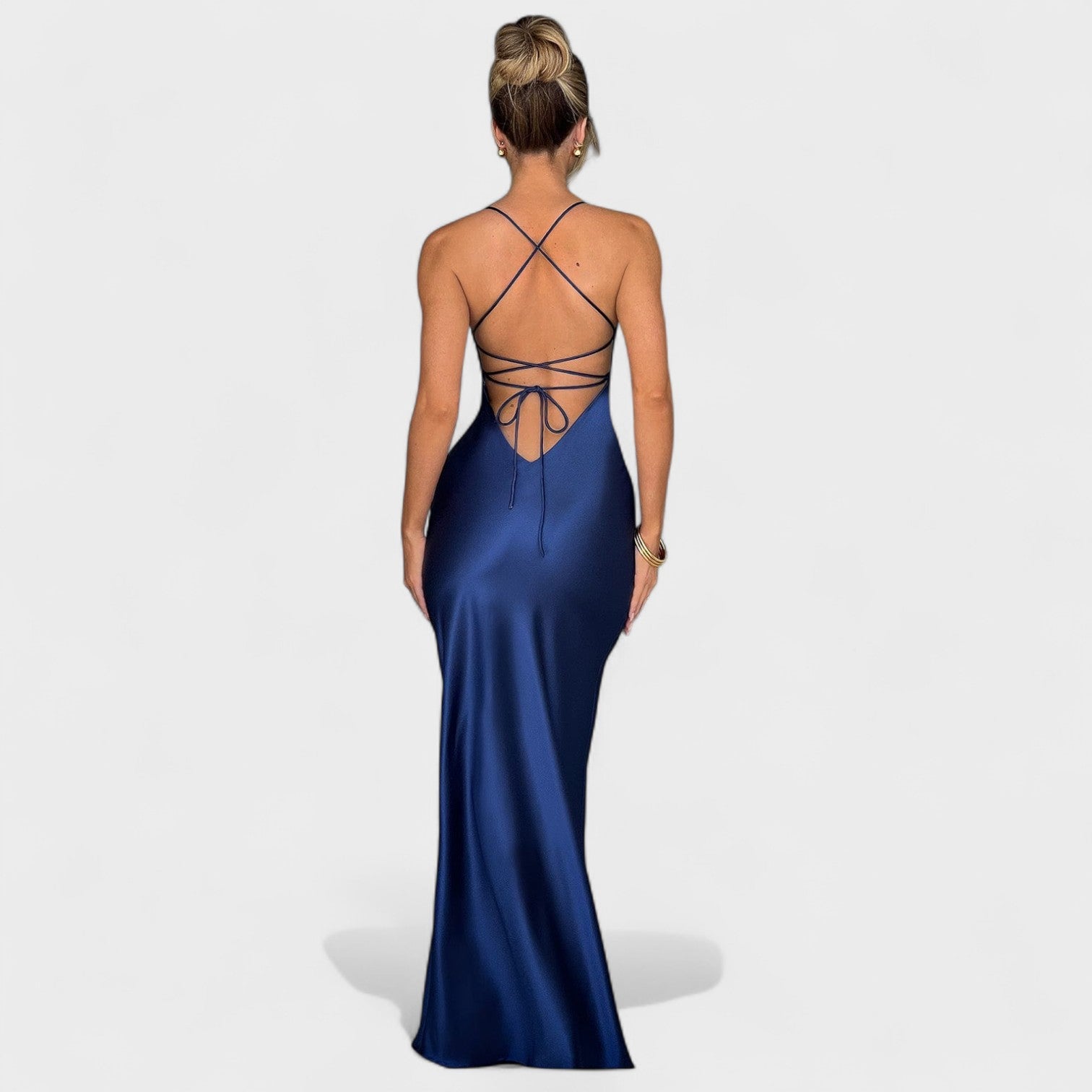Elena - Abito in raso blu notte