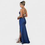 Elena - Abito in raso blu notte