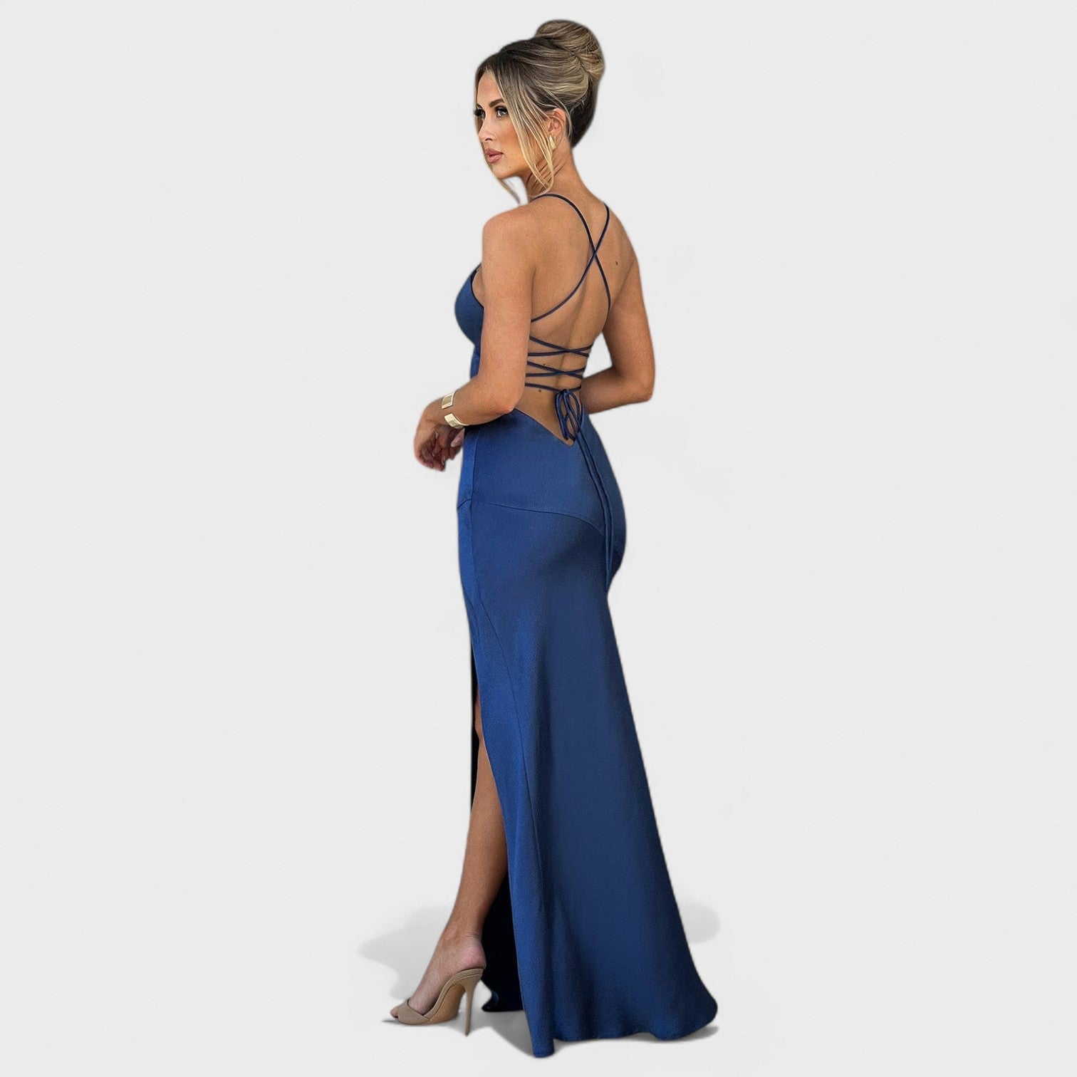 Elena - Abito in raso blu notte