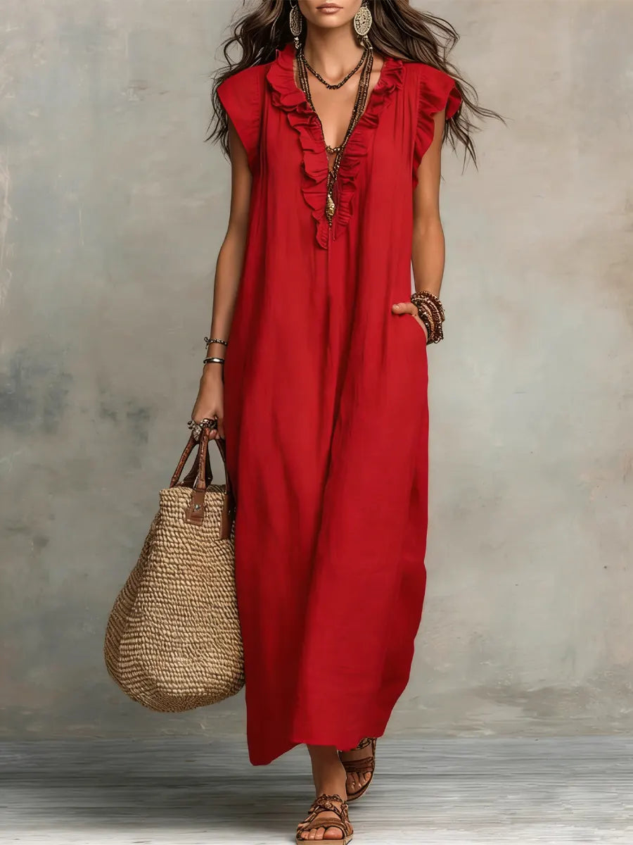 Camelia | Abito Lungo Bohemien In Lino E Cotone