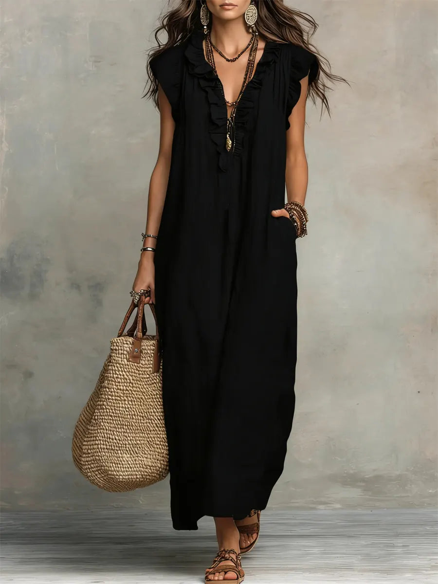 Camelia | Abito Lungo Bohemien In Lino E Cotone