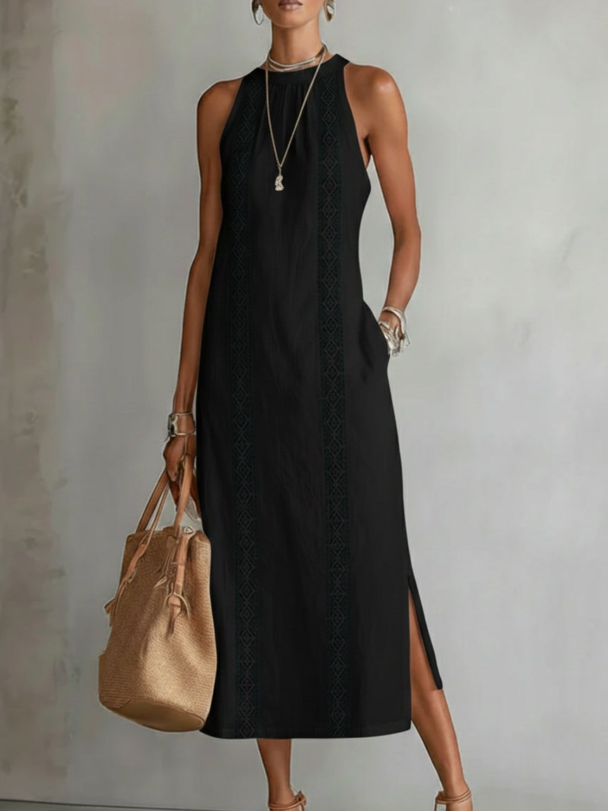 Jimena - Vestito midi in lino con collo alla coreana
